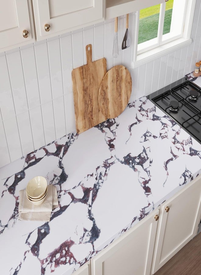 CRE8TIVE Calacatta Viola Marble Contact Paper Matte Purple White Marble Wallpaper Peel and Stick Countertops Waterproof Self Adhesive Removable Kitchen Wallpaper for Cabinets Shelves Drawers 12"x80" - Image 2