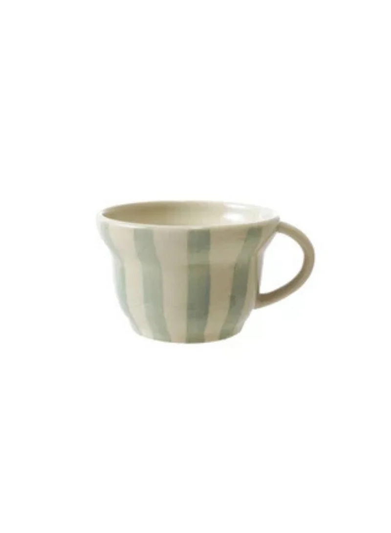 The Saffron Souk 8 oz. Hand-Painted Stoneware Striped Mug - Blue