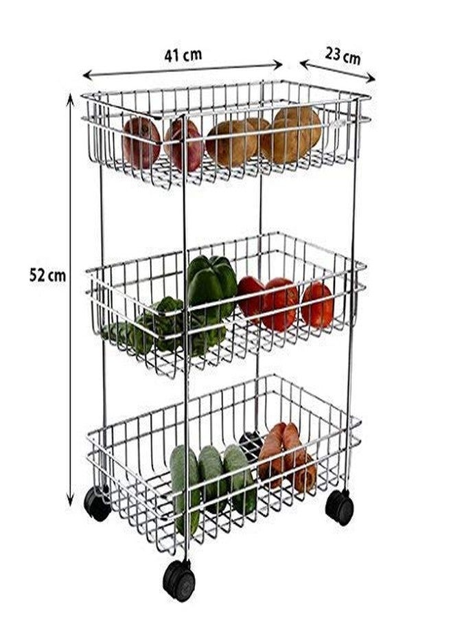 KAVID Stainless Steel 3 Layer Onion Potato Stand for Kitchen Fruit Vegetable Stand Storage Trolley (20 x13 x 8 inch) - Image 2