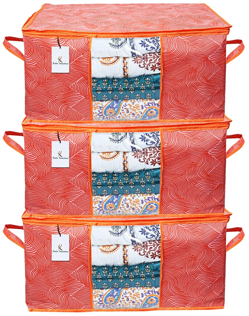 Kuber Industries Leheriya Design Underbed Storage Bag Storage Organiser Blanket Cover Set of 3 Orange Extra Large Size CTKTC15213 - Image 1
