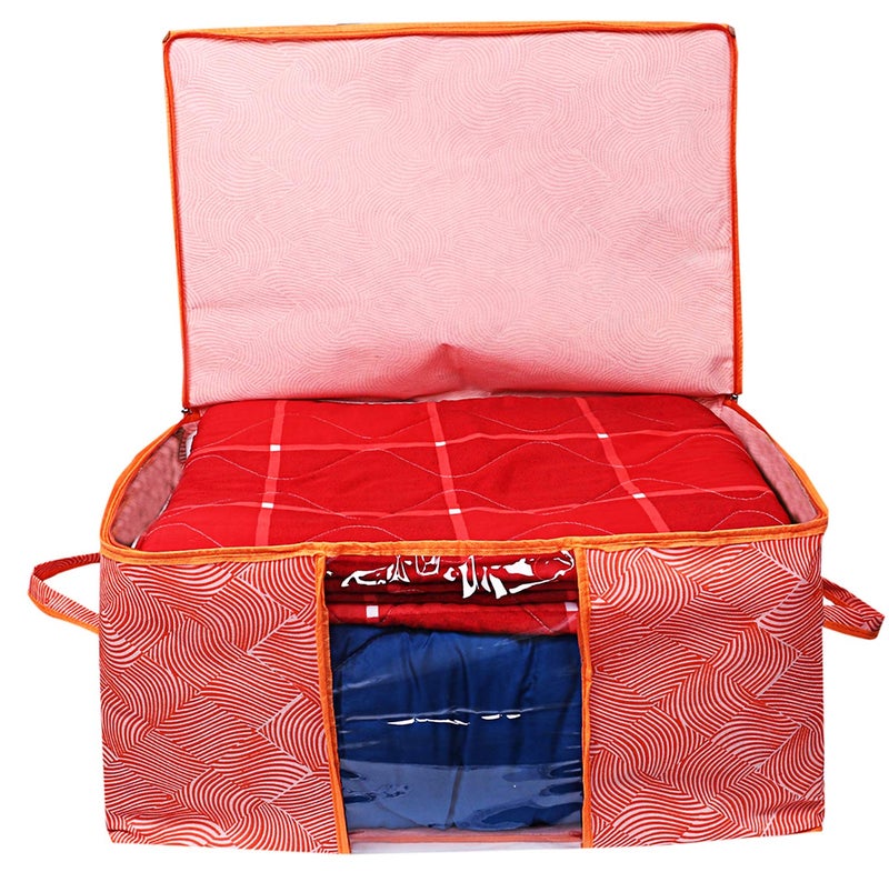 Kuber Industries Leheriya Design Underbed Storage Bag Storage Organiser Blanket Cover Set of 3 Orange Extra Large Size CTKTC15213 - Image 5
