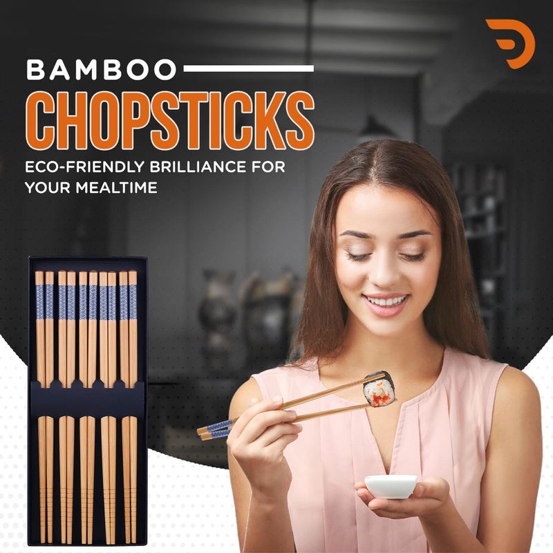 DRAVINA Bamboo Chopsticks 2Cm Reusable BPAFree Odorless Heat Resistant Dishwasher Safe Solid Bamboo Chopsticks NonSlip Blue 10 Pairs Pack of 20 - Image 2