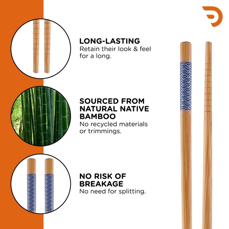 DRAVINA Bamboo Chopsticks 2Cm Reusable BPAFree Odorless Heat Resistant Dishwasher Safe Solid Bamboo Chopsticks NonSlip Blue 10 Pairs Pack of 20 - Image 3