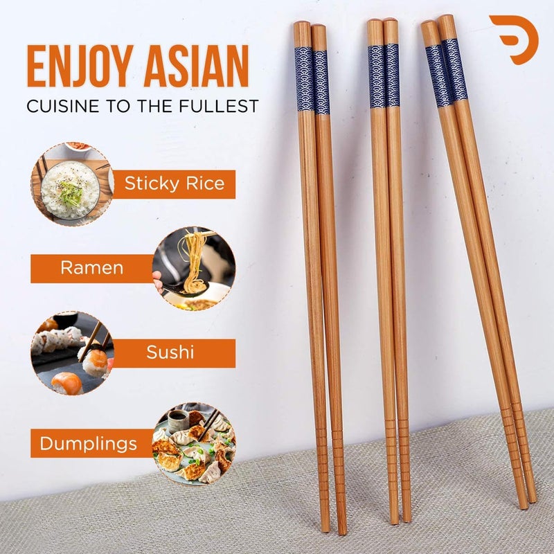DRAVINA Bamboo Chopsticks 2Cm Reusable BPAFree Odorless Heat Resistant Dishwasher Safe Solid Bamboo Chopsticks NonSlip Blue 10 Pairs Pack of 20 - Image 5