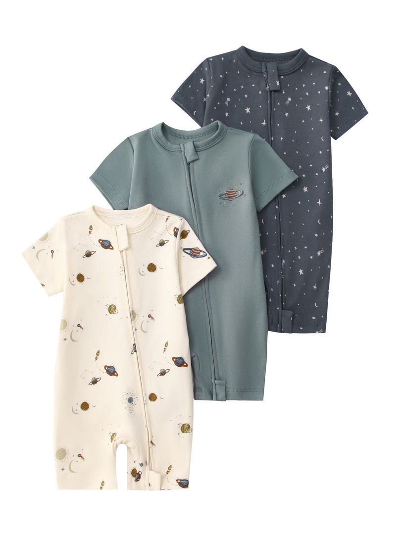 CICILADY Baby 3-Pack Short-Sleeve Onesies Bodysuit Baby Boy Girl Cotton Short Sleeve Zipper Rompers Infant 2-way Zippers Comfy Summer Jumpsuit