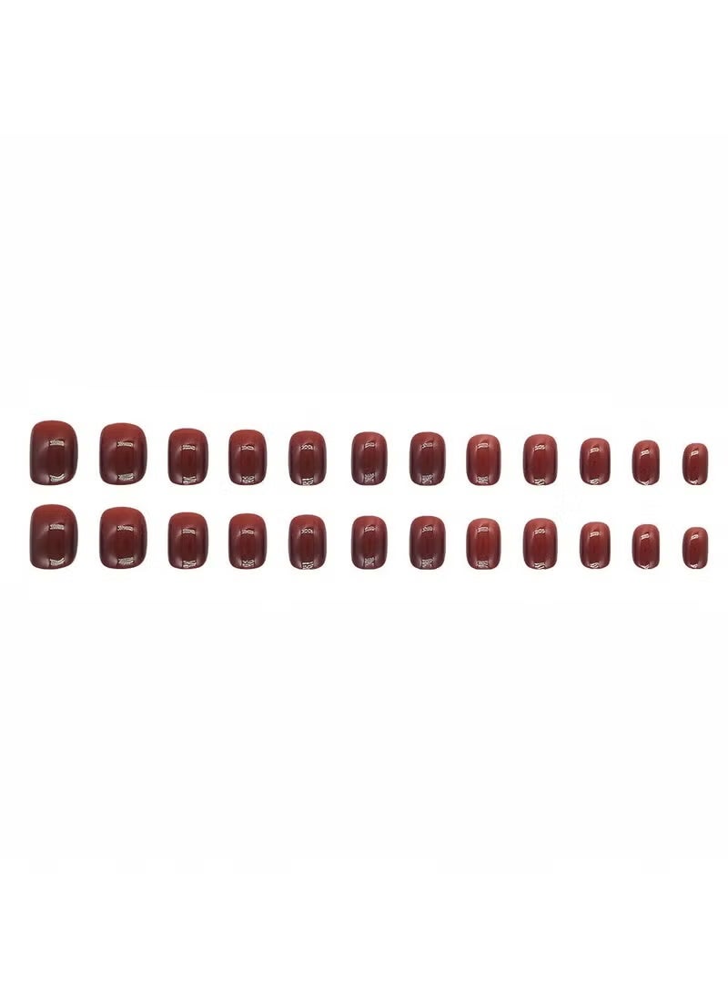 GlamKit 24-Pieces Burgundy Fake Nails, Wearable False Nails, Short Style, Versatile, Removable, No Damage to Nails, Finished Nails - Image 4