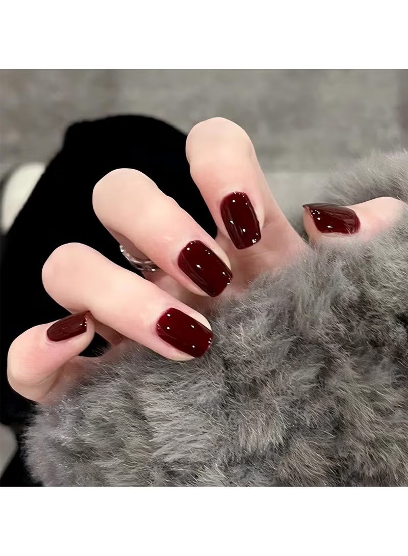 GlamKit 24-Pieces Burgundy Fake Nails, Wearable False Nails, Short Style, Versatile, Removable, No Damage to Nails, Finished Nails - Image 3