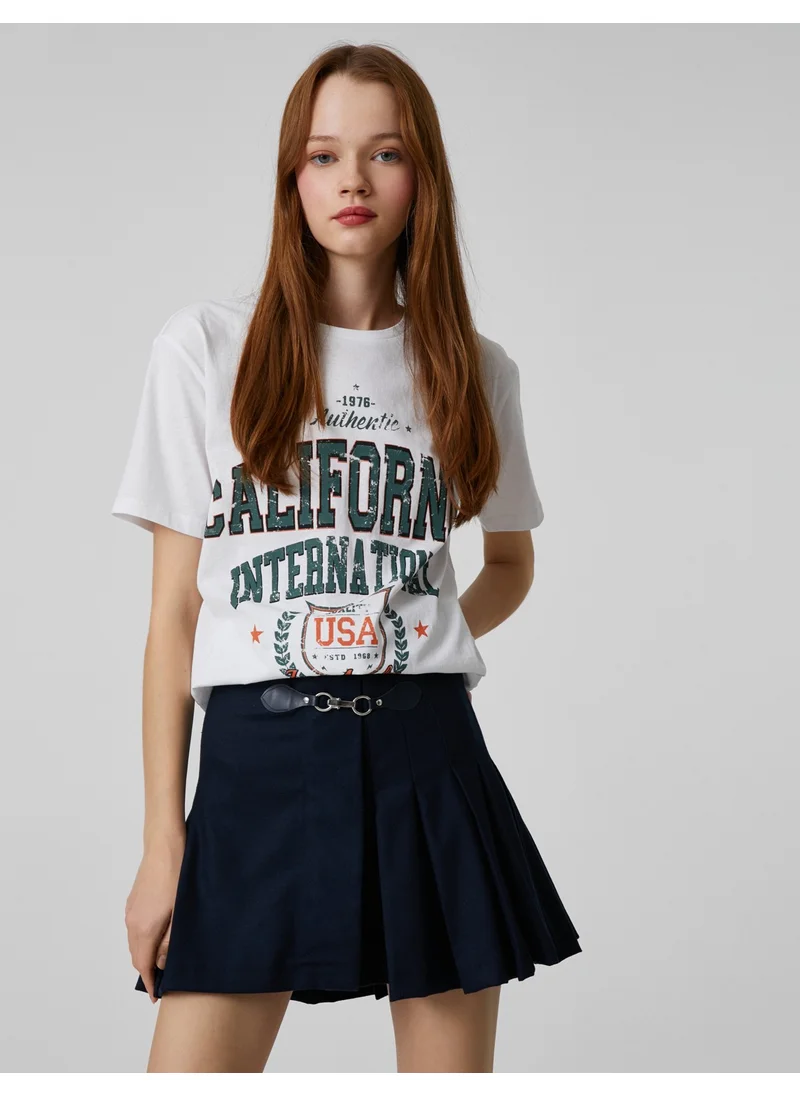 كوتون College Printed T-Shirt Short Sleeve Crew Neck