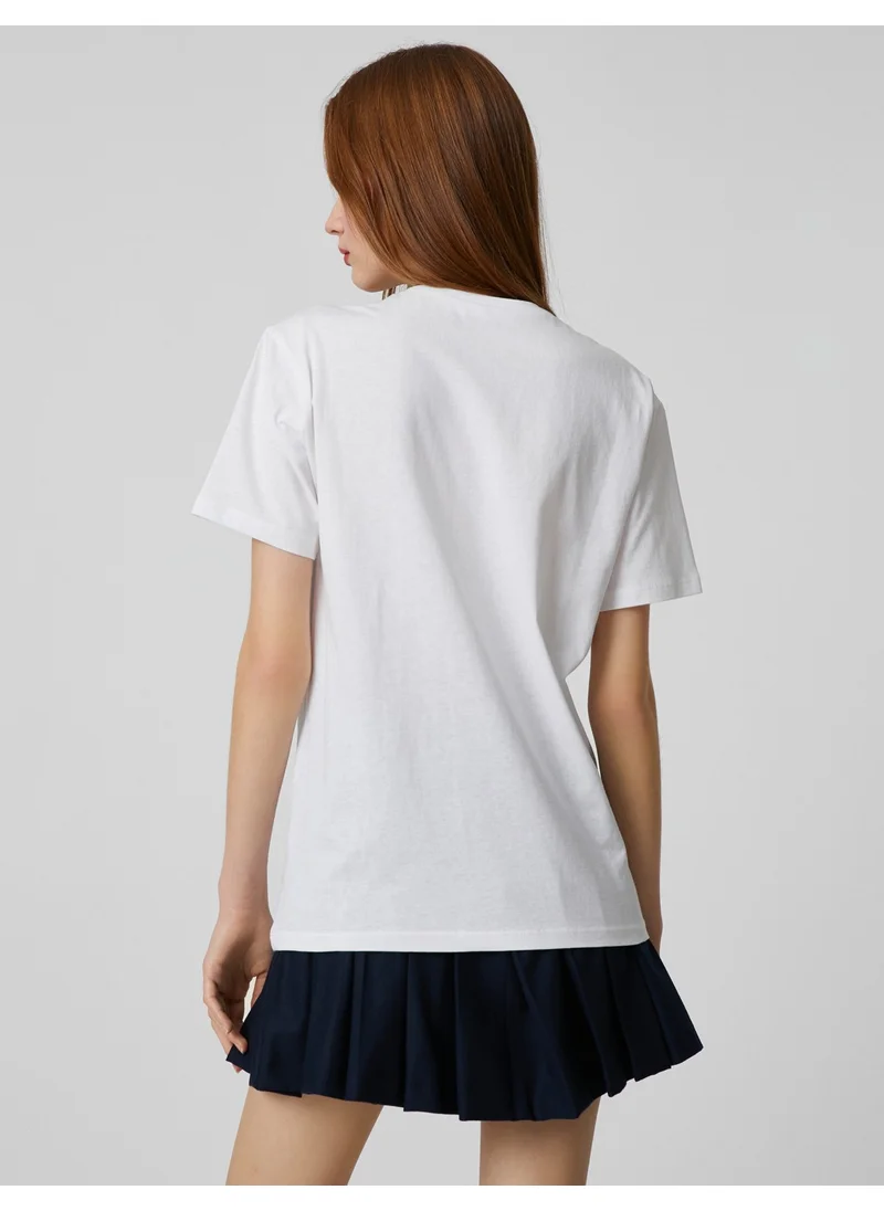 كوتون College Printed T-Shirt Short Sleeve Crew Neck