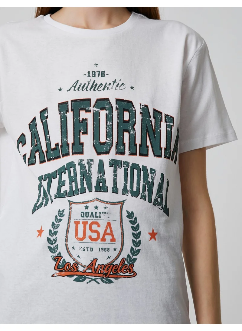 كوتون College Printed T-Shirt Short Sleeve Crew Neck