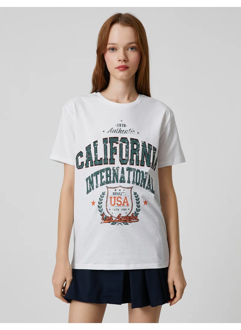 كوتون College Printed T-Shirt Short Sleeve Crew Neck