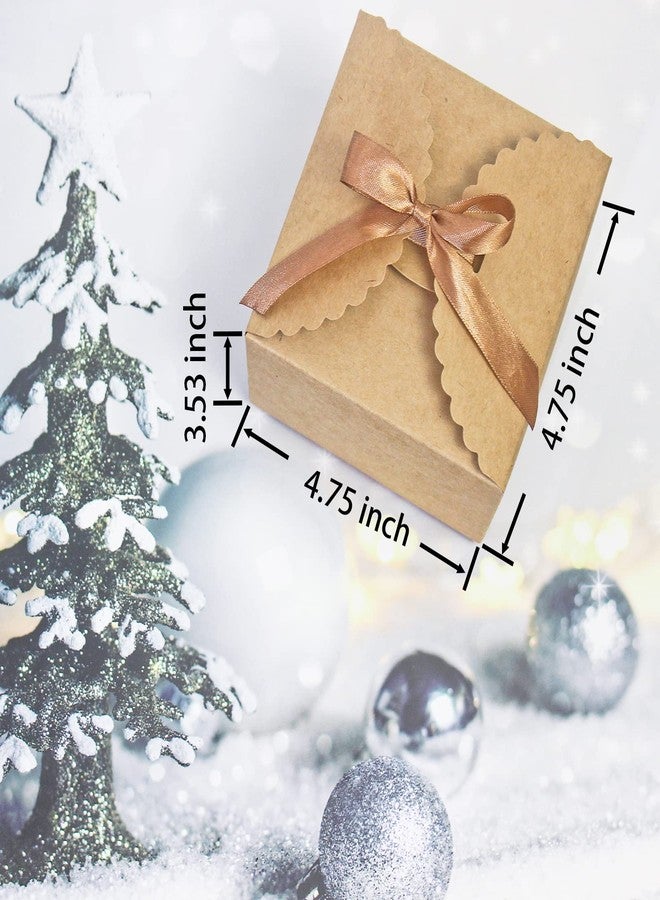 WEWILUCK Brown Box for Presents, 10 Pack Small Empty Kraft Paper Gift Boxes with Ribbon For Packaging Candy, Cookie, Chocolate, Craft, Candle, Small Gifts, 4.75” x 4.75” x 3.53” - Image 2