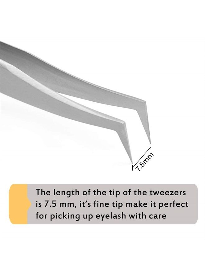 Eyelash Extension Tweezers for Volume Lashes Professional Precision Stainless Steel VETUS 6A-SA Mega Curved L Angled Tips Flat Lashing Tweezer Tools for Individual Eye Lash Extensions 3d Fan Supplies