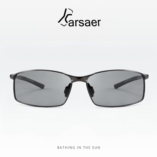 Karsaer Men's Polarised Sunglasses Lightweight Driving Cycling Photochromic Glasses For Men Stylish E1030, Square, Grey - Image 2