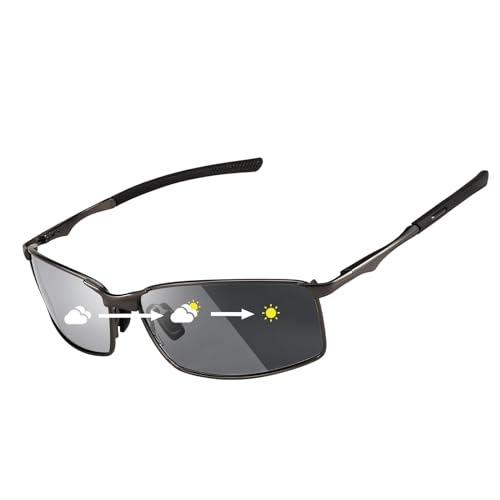 Karsaer Men's Polarised Sunglasses Lightweight Driving Cycling Photochromic Glasses For Men Stylish E1030, Square, Grey - Image 1