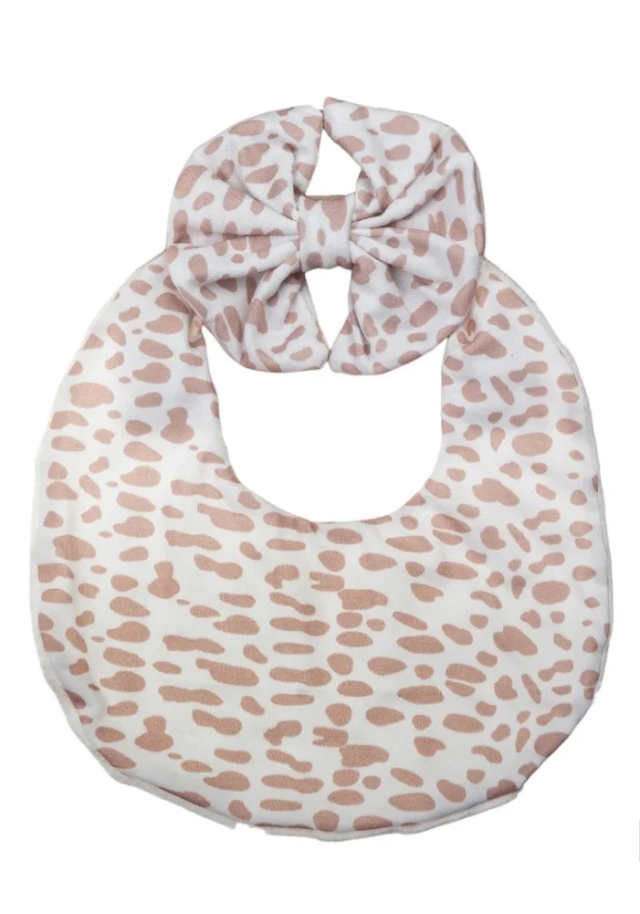Bambimici Luna Ribbon Headband & Baby Bib Set Animal Print Beige