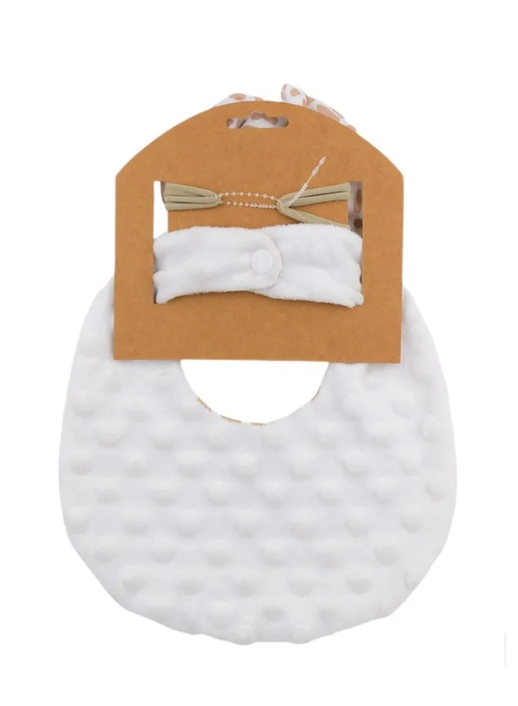 Bambimici Luna Ribbon Headband & Baby Bib Set Animal Print Beige