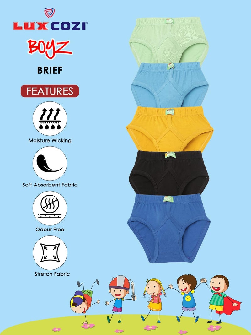 Lux Cozi Boy's Pack of 5 Super Combed Cotton Inner Elastic Front Brief for Kids (Size : 75cm) Multicolour - Image 2