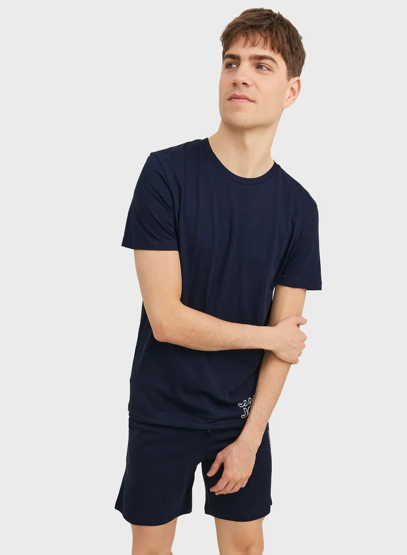 JACK & JONES Logo Crew Neck T-Shirt & Shorts