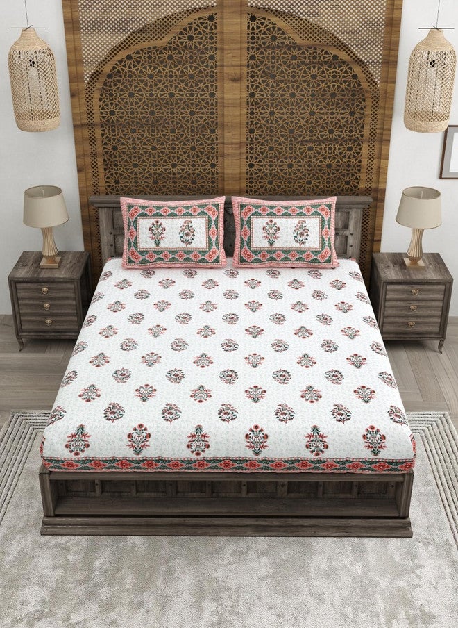 CLOTHOLOGY مجموعة ملاءات سرير كينغ من CLOTHOLOGY بتصميم زهور أحمر وأخضر 180 TC - 2.75 م × 2.25 م - Image 3