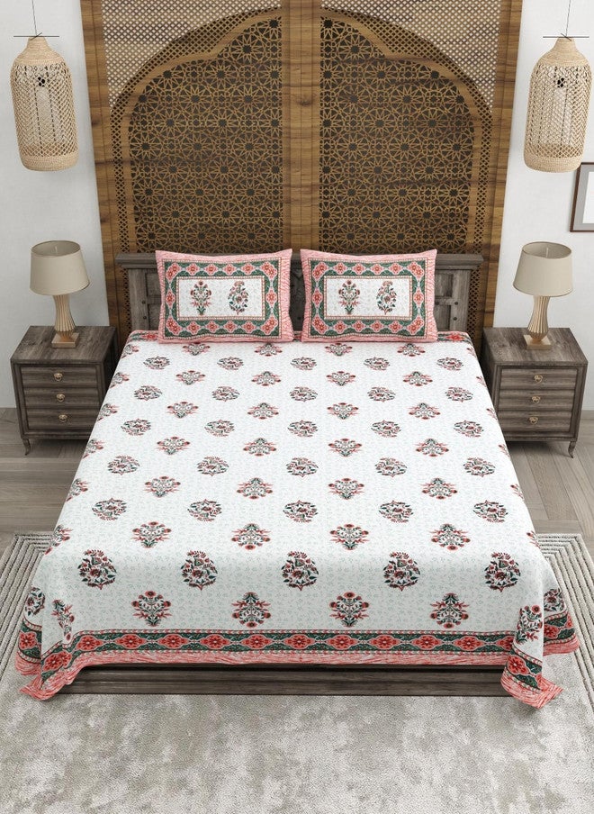 CLOTHOLOGY مجموعة ملاءات سرير كينغ من CLOTHOLOGY بتصميم زهور أحمر وأخضر 180 TC - 2.75 م × 2.25 م - Image 2