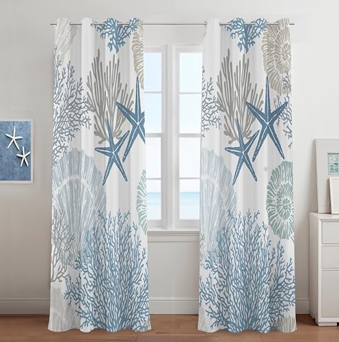 Tritard Coastal Window Curtains Grommet Drapes Nautical Beach Themed Thermal Insulating 50% Light Blocking Privacy Curtain for Living Room, Bedroom 2 Panels Set, 52x84 Inches - Image 1