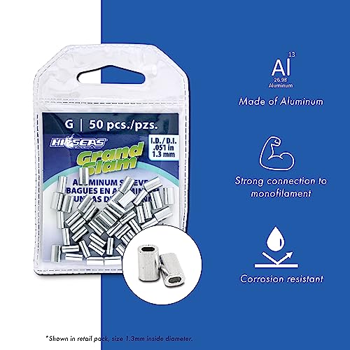 HI-SEAS Grand Slam Aluminum Sleeves, 0.8 mm ID, use with 50 lb / 22.6 kg mono, 500 pc - Image 2