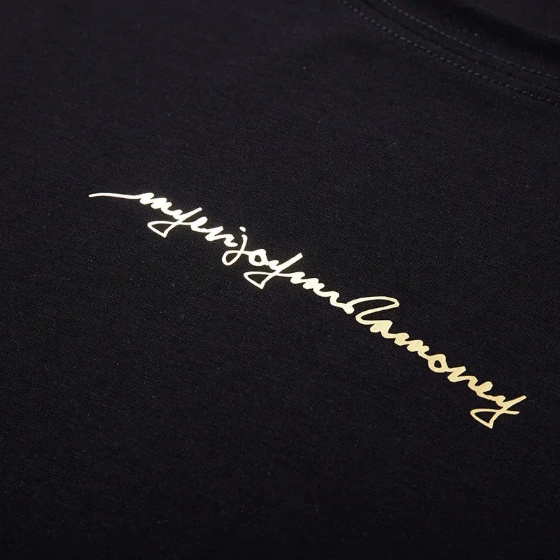 T6178 | Plus size men''s summer new round neck T-shirt men''s simple loose trendy gilding letter printed short sleeve - Image 5