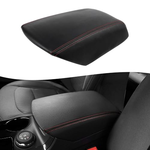 KBH Front Center Console Armrest Cover Replacement for Ford Explorer 2011-2019, Vinyl Leather Arm Rest Skin Upholstery, Anti-Scratch, Black-Red Stitch (Leather Part Only) - Image 1