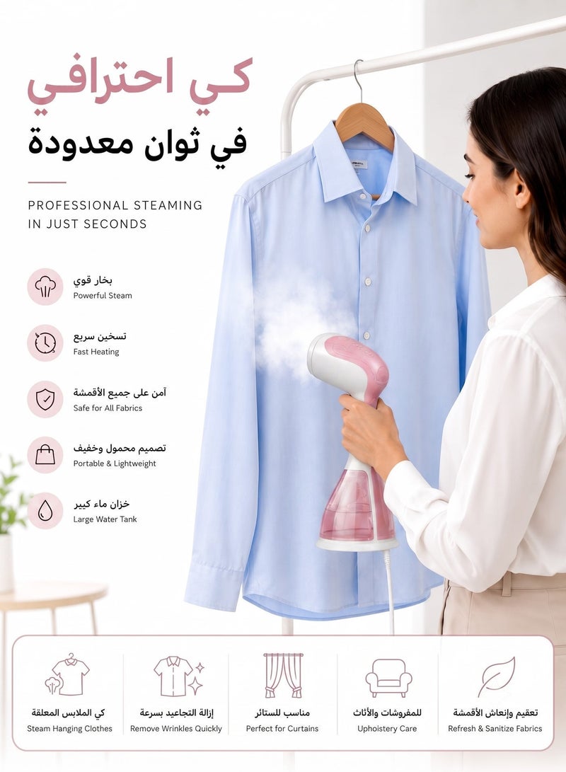 ثلاث ارباع مكواة بخارية احترافية محمولة للملابس بقوة 1500 واط ،كاوية بخارذكية أداء قوي وتصميم مثالي للسفر والمنزل ، تسخين سريع في 30 ثانية مع خزان ماء 300مل - Image 2