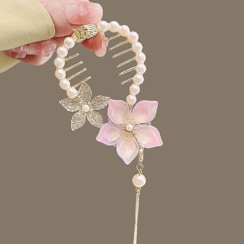 Generic Chic Kids Ballerina Hair Clasp Ponytail Holder Pink Lotus tassel 
