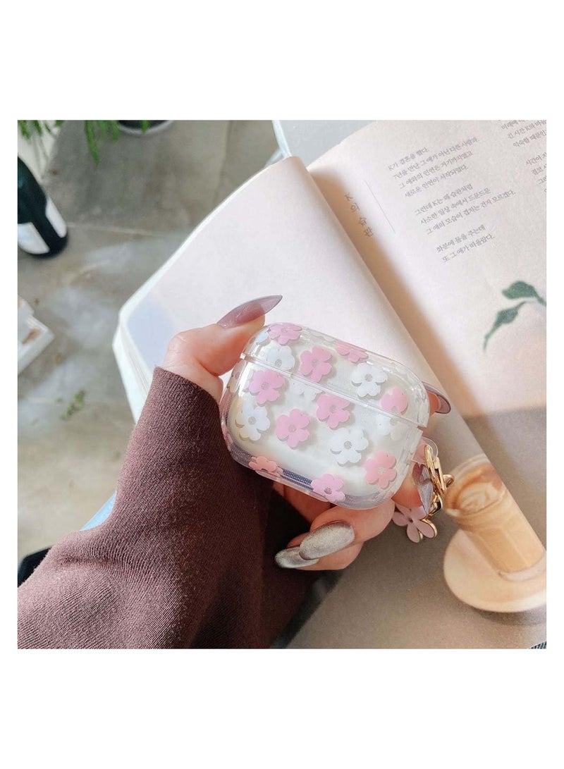 SYOSI Keychain Case for AirPods 3rd Gen (2021), Cute Clear Pink Floral Cover Protective Flower Earphone Case Soft Transparent TPU Case Transparent Flower Pattern Case for AirPods 3 Case Women Girl - Image 3