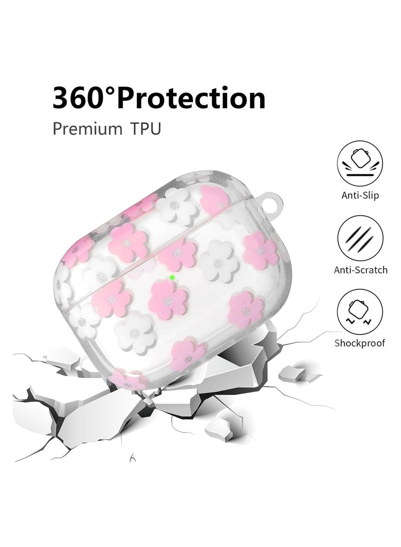 SYOSI Keychain Case for AirPods 3rd Gen (2021), Cute Clear Pink Floral Cover Protective Flower Earphone Case Soft Transparent TPU Case Transparent Flower Pattern Case for AirPods 3 Case Women Girl - Image 5