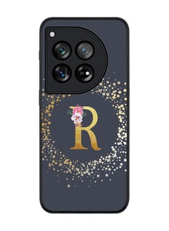 Rugged Black edge case for OnePlus 12R / OnePlus Ace 3 5G, Slim fit Soft Cover - Custom Monogram Initial Letter Floral Pattern Alphabet - R (Grey)