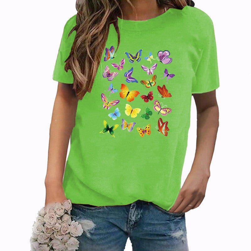 Wish Independent Station Butterfly Fun Pattern Printed Short Sleeve T-Shirt Women - Image 4