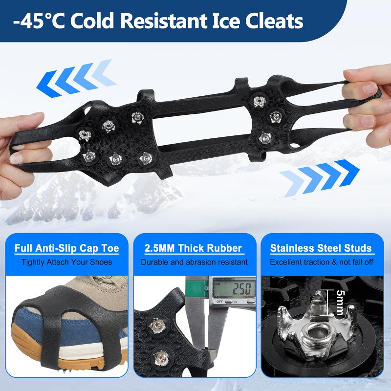 JSHANMEI Ice Cleats for Shoes and Boots, Universal Non Slip Snow Cleats Spikes for Shoes with Straps, Anti Slip Crampons Slip-on Rubber Overshoe Flexible Footwear for Winter Hiking Walking Shoveling - Image 3