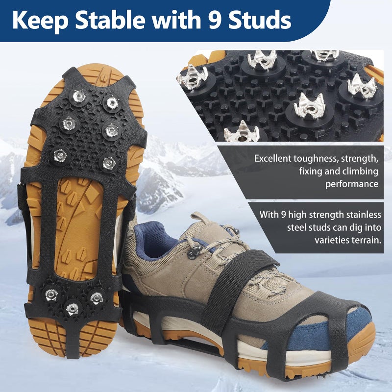 JSHANMEI Ice Cleats for Shoes and Boots, Universal Non Slip Snow Cleats Spikes for Shoes with Straps, Anti Slip Crampons Slip-on Rubber Overshoe Flexible Footwear for Winter Hiking Walking Shoveling - Image 2