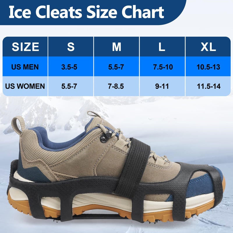 JSHANMEI Ice Cleats for Shoes and Boots, Universal Non Slip Snow Cleats Spikes for Shoes with Straps, Anti Slip Crampons Slip-on Rubber Overshoe Flexible Footwear for Winter Hiking Walking Shoveling - Image 4