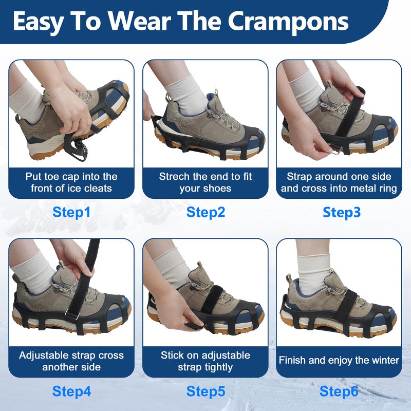 JSHANMEI Ice Cleats for Shoes and Boots, Universal Non Slip Snow Cleats Spikes for Shoes with Straps, Anti Slip Crampons Slip-on Rubber Overshoe Flexible Footwear for Winter Hiking Walking Shoveling - Image 5
