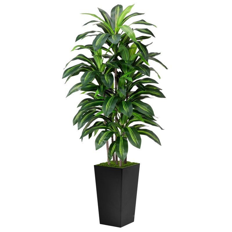 ASTIDY Artificial Dracaena Tree 5FT - Fake Tree with Black Tall Planter - Faux Yucca Tall Fake Floor Plant in Pot - Artificial Plant for Home Office Living Room Decor Indoor - Image 1