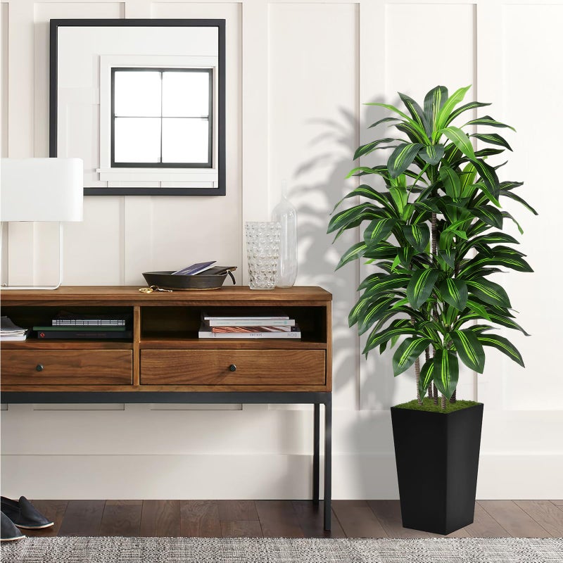 ASTIDY Artificial Dracaena Tree 5FT - Fake Tree with Black Tall Planter - Faux Yucca Tall Fake Floor Plant in Pot - Artificial Plant for Home Office Living Room Decor Indoor - Image 3