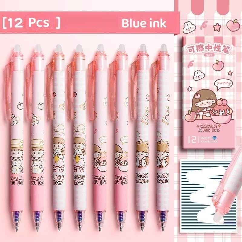 FAMOUS QUALITY Erasable Gel Pens – 12 Pcs of Gel Pen with Magic Eraser, Kawaii Gel Pens, Lightweight Gel Pen with Comfortable Grip, Stationery for School & Office – Blue Ink - Image 3