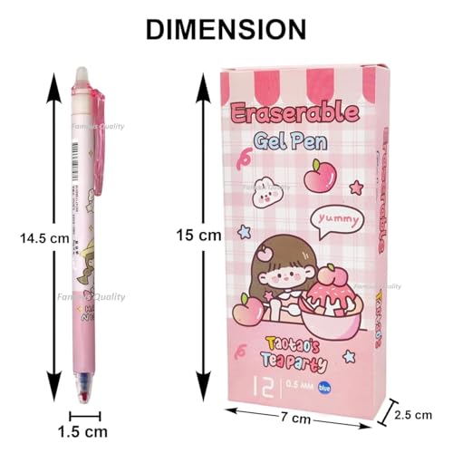FAMOUS QUALITY Erasable Gel Pens – 12 Pcs of Gel Pen with Magic Eraser, Kawaii Gel Pens, Lightweight Gel Pen with Comfortable Grip, Stationery for School & Office – Blue Ink - Image 4