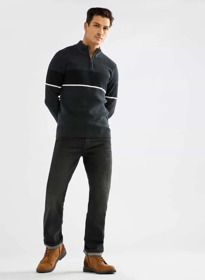 Splash FAV Colourblock High Neck Sweatshirt with Long Sleeves and Zip Closure