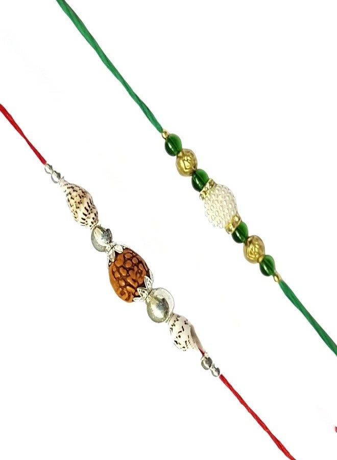 Krishna Rakhi for brother bhaiya kids designer rakhi for rakshabandhan with shankh, Rudraksha and fancy glass beads envoirnment eco friendly combo set - Image 1