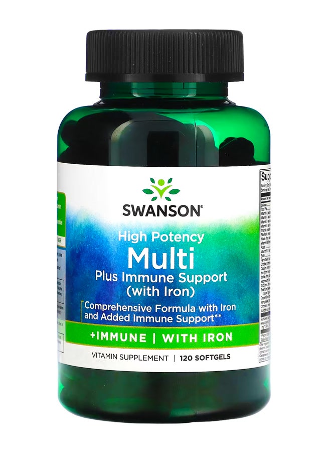 سوانسون Multi بالإضافة إلى دعم المناعة بالحديد ، فعالية عالية ، 120 كبسولة هلامية