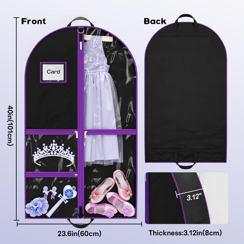 Hopack Dance Garment Bags for Dancers, 40" Garment Bags for Hanging Clothes with 3 Clear Zipper Pockets, Cheer Uniform Garment Bag for Suits, Travel & Sports Jersey, Cheer Uniform (Purple, 1Pack 40") - Image 5