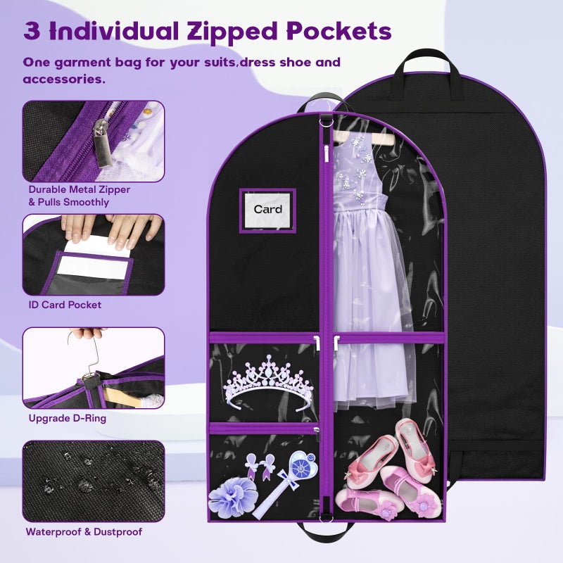 Hopack Dance Garment Bags for Dancers, 40" Garment Bags for Hanging Clothes with 3 Clear Zipper Pockets, Cheer Uniform Garment Bag for Suits, Travel & Sports Jersey, Cheer Uniform (Purple, 1Pack 40") - Image 2