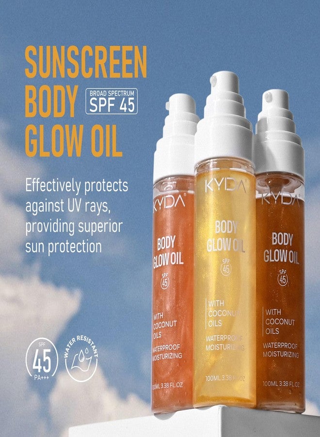 FREEORR Sunscreen Body Glow Oil, Broad Spectrum SPF 45, Lightweight Water Resistant Shimmering Body Oil with Gold Mica, Non-Sticky Glow Moisturizer with Coconut-AMBER, 3.38 fl oz - Image 5
