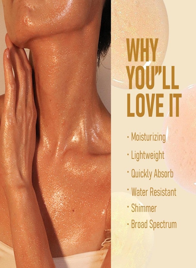 FREEORR Sunscreen Body Glow Oil, Broad Spectrum SPF 45, Lightweight Water Resistant Shimmering Body Oil with Gold Mica, Non-Sticky Glow Moisturizer with Coconut-AMBER, 3.38 fl oz - Image 3